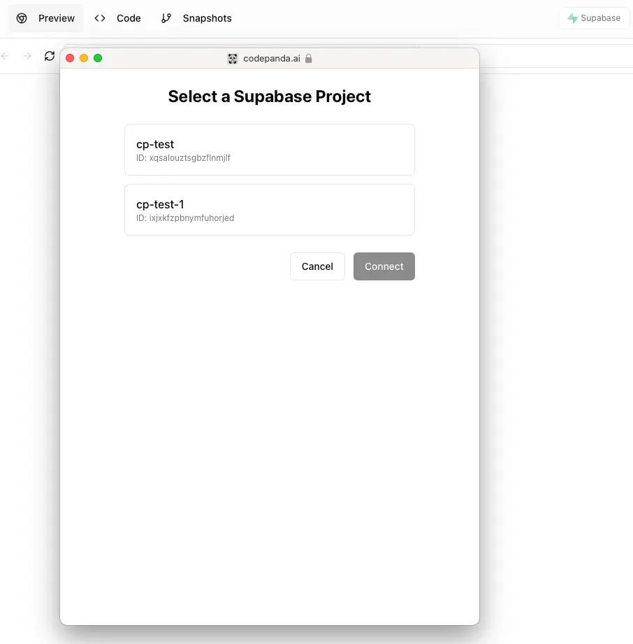 Select Supabase Project